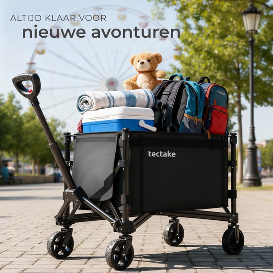 tectake® Bolderkar - Opvouwbaar - 60 kg Draagkracht - Draaibare Massieve wielen - 47 x 83 x 90 cm - Bolderkarren - Bolderwagen - Met Verstelbare Duwstang - Handkar - Waterafstotende Transportwagen - Met Legplank en Binnenvak