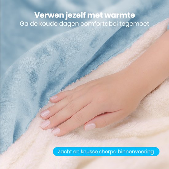 Auronic Elektrische Deken - 200x180cm - Warmtedeken - 2 Persoons - Sherpa Fleece - 9 Hitte en Timerstanden - Bovendeken - Verwarmingsdeken - Lichtblauw