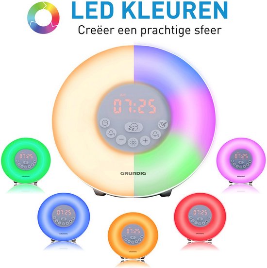 Grundig Digitale Licht Wekker met 10 Natuurlijke Geluiden en Kleurenverlichting - Wake-Up Light met FM-Radio