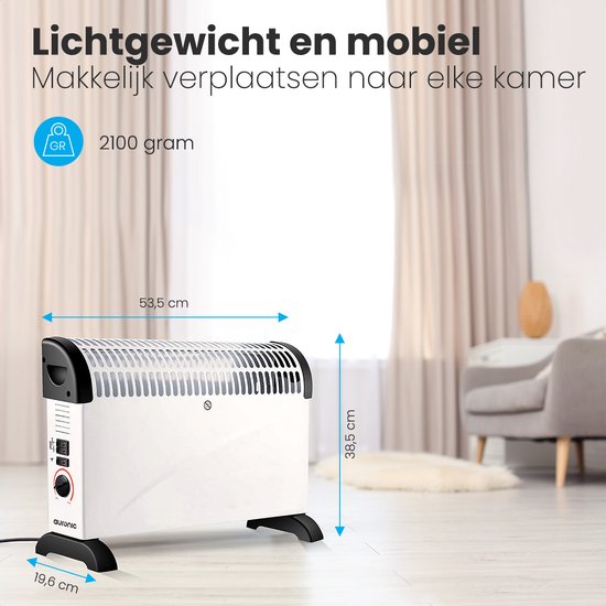 Auronic Elektrische Convectorkachel - 750/1250/2000 Watt - Met Ventilator - Verwarming - Ventilatorkachel - Wit