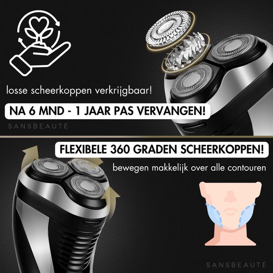 2-in-1 Scheerapparaat Mannen met Trimmer S1111 + 2 Extra Scheerkoppen - Sansbeauté® - Nat & Droog – Precisietrimmer - Elektrisch - Electric Shaver - Waterproof