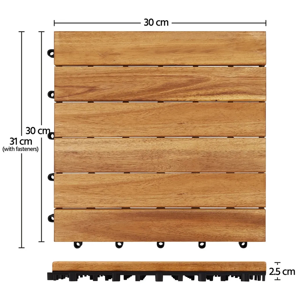 Yaheetech Terrastegels Acaciahout – Set van 10 – 31 x 31 cm – Kliksysteem – 0,96 m²