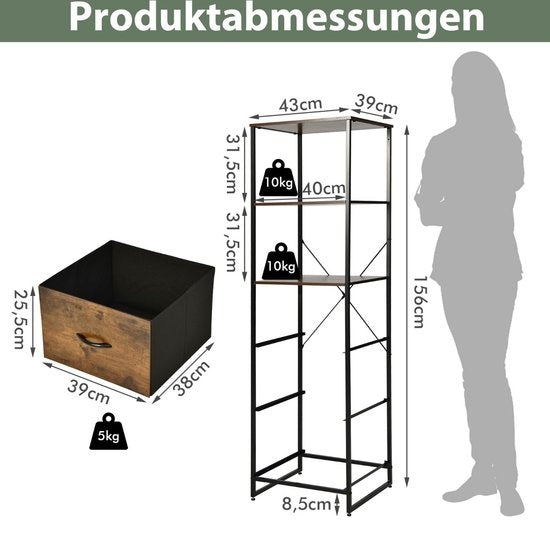 Coast Staande Boekenkast Met Laden - 43 x 39 x 156 cm - Bruin