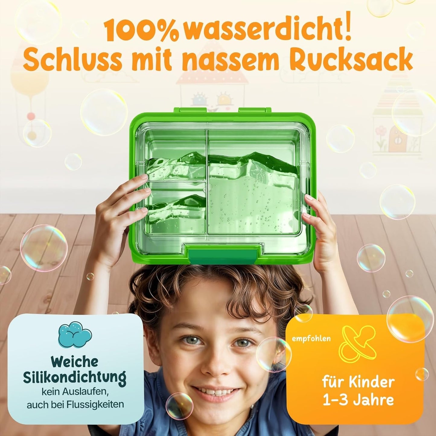 Funkelfuchs® - Lunchbox kinderen met vakjes - 500ml, groen - Lunchbox ster, klein - Snackbox, snackbox, broodtrommel, maaltijdbox, bentobox kinderen - voor school, kleuterschool en kinderdagverblijf