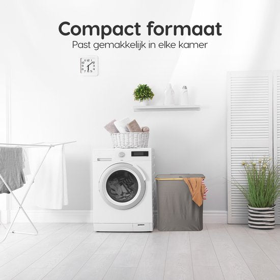 Dymac Wasmand 145 Liter | 3 Compartimenten | Bamboe Wassorteerder | Met 3 uitneembare waszakken | Wasmand 3 vakken | Wasmand met deksel | Grijs