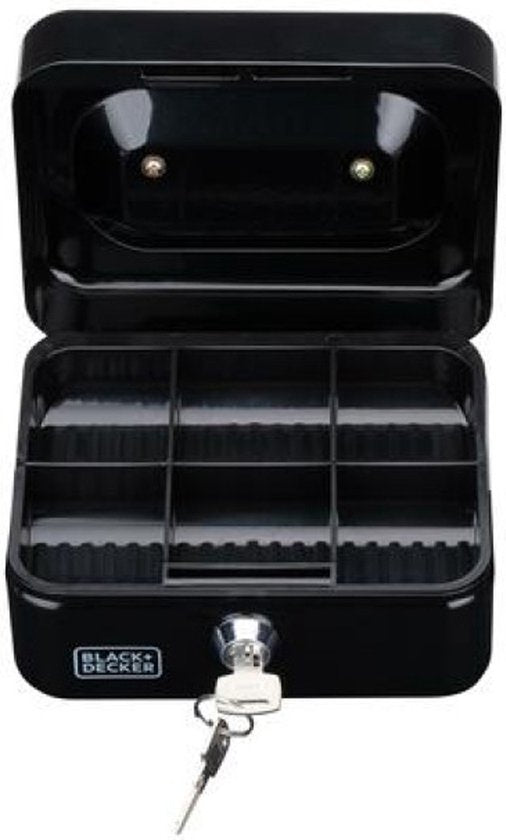 Black&Decker Geldkistje/kluisje - 2 sleutels - zwart - staal - muntbakje - 15 x 12 x 8 cm