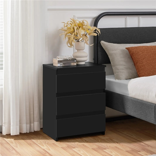 Yaheetech Stijlvol Nachtkastje met 3 Schuifladen 45,5x35,5x60,5 cm – Strak Zwart – MDF