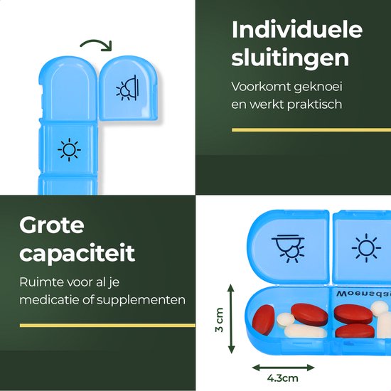 Gandria Pillendoos 7 Dagen - Uitneembaar Pillendoosje - Medicijndoos met 21 Compartimenten - Medicijndoos met Stevige Sluiting - 3 Vakken per Dag - 7 Kleuren