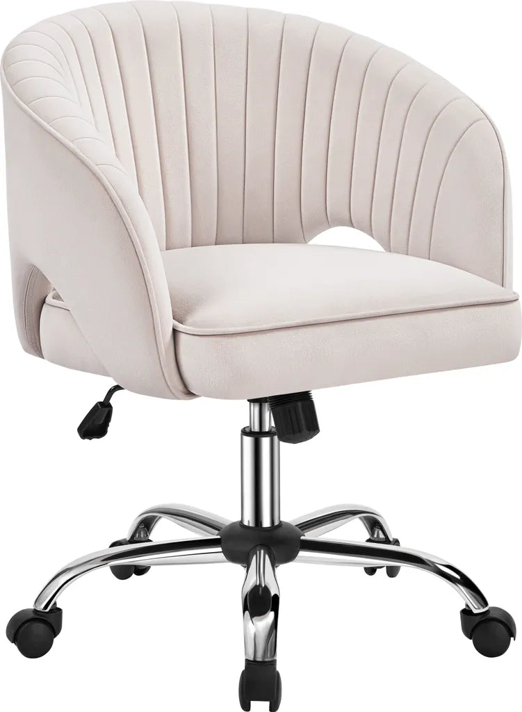 Yaheetech Fluwelen Bureaustoel met Armleuningen en Wielen - Beige - 60 x 56,5 x 73-83 cm