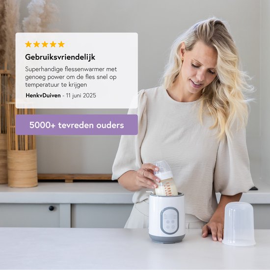 Qwali - Flessenwarmer & Sterilisator - 37°C - Wit Kunststof - Snel Opwarmen & Warmhoudfunctie - Inclusief Maatbeker