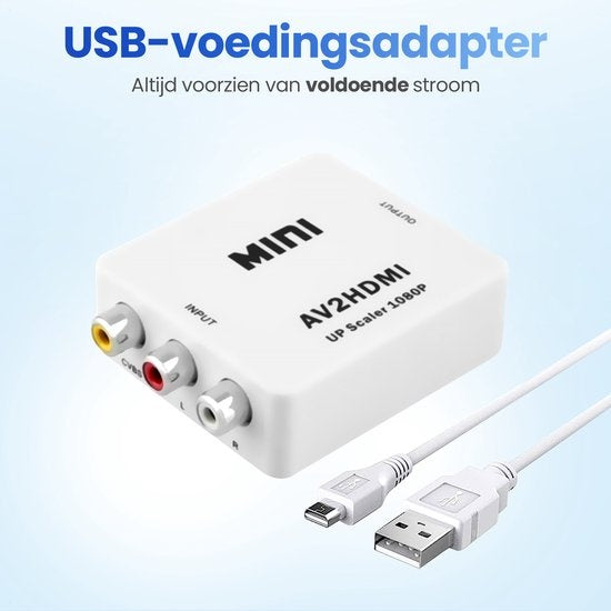 Garpex® AV naar HDMI Converter – Tulp naar HDMI Converter – AV to HDMI – Wii HDMI Switch – 1080P Full HD – Inclusief USB-voedingskabel