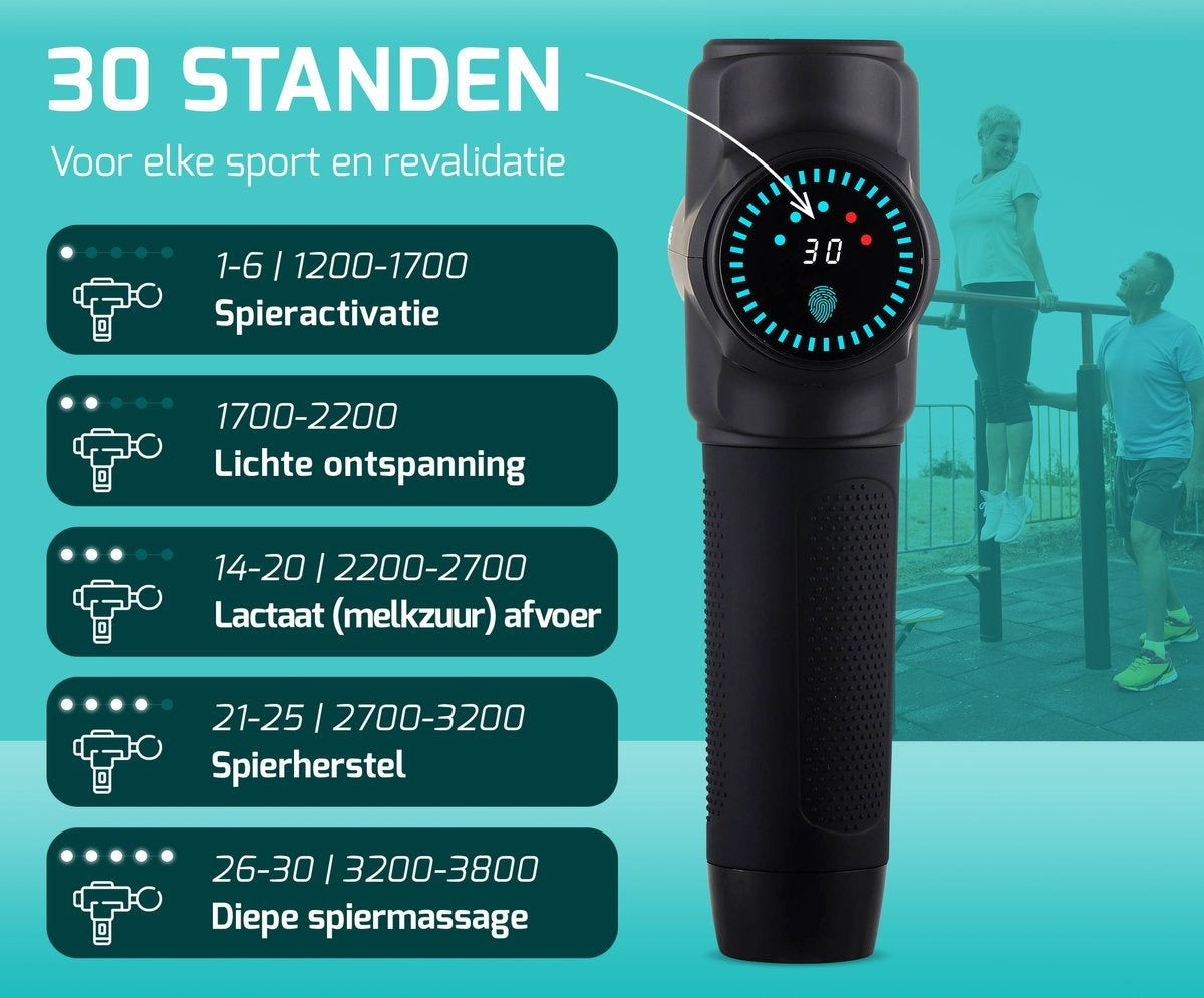 FITAGE Massage Gun Professioneel - 12 Opzetstukken - Massage Apparaat - Massage Pistool 30 Standen - Massageapparaat - Massagegun