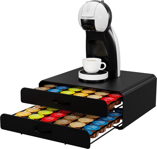KitchenBrothers Capsulehouder - Koffiecups houder - met Lade - Geschikt voor Dolce Gusto - 72 Capsules - RVS - Zwart