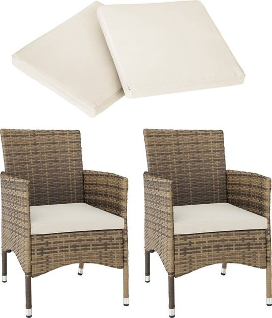 tectake® Set van 2 Wicker Tuinstoelen – Incl. Kussenhoezen – 59 x 57 x 85 cm – Natuur