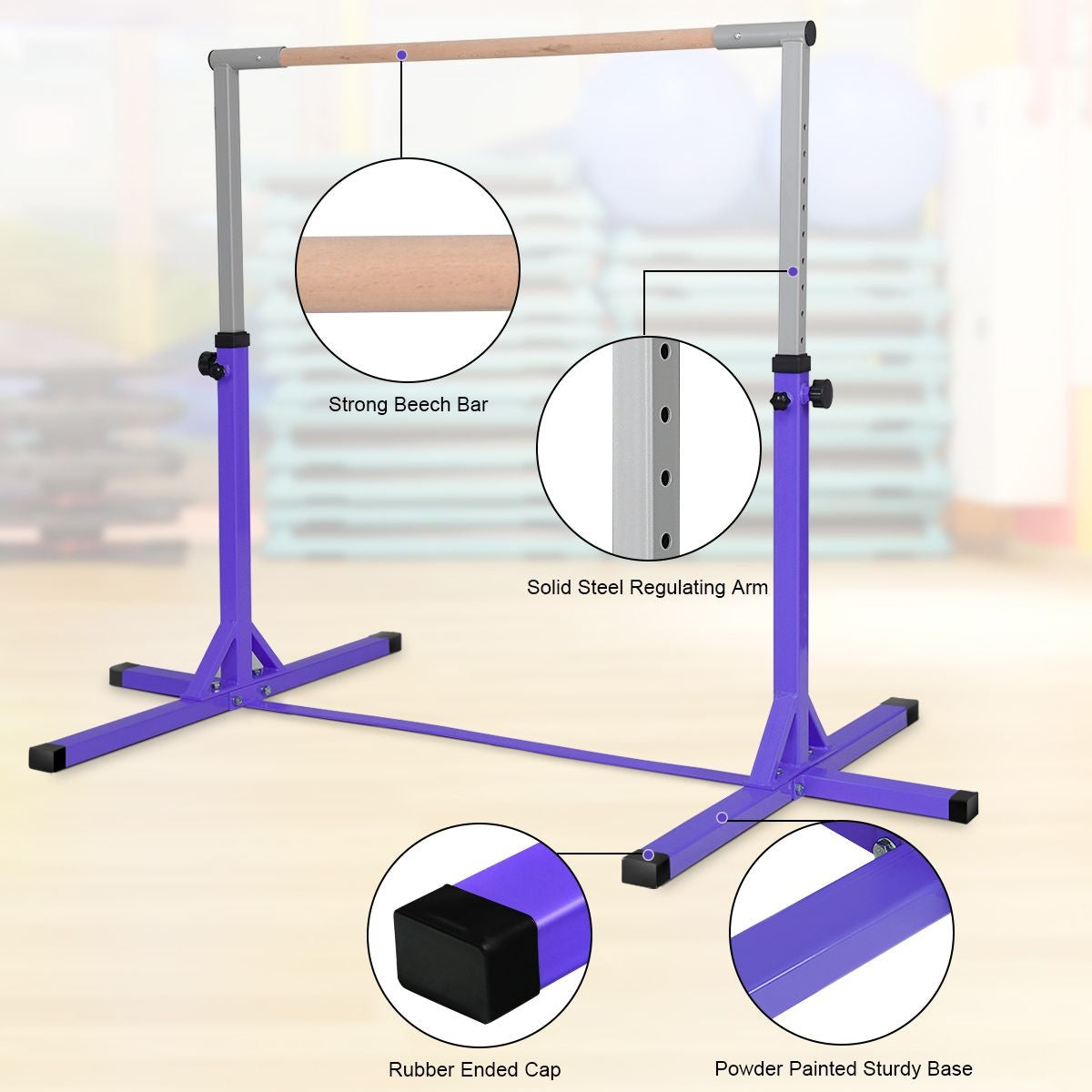 Coast Gymnastiekrek – Verstelbare Rekstok 91-150 cm – Draagvermogen 100 kg – 200 x 121 x 150 cm – Paars