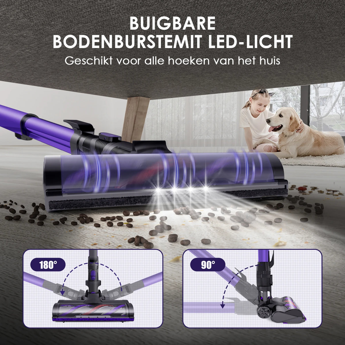 Daynee H75 Draadloze Stofzuiger - 55.000 Pa Zuigkracht - Paars - HEPA Filtratie - Slang en Huisdierborstel - 44x30x19 cm