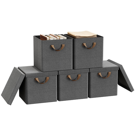 WOLTU Opbergbox - Inklapbaar - Deksel - 5Stuks - 30x30x29cm - Grijs