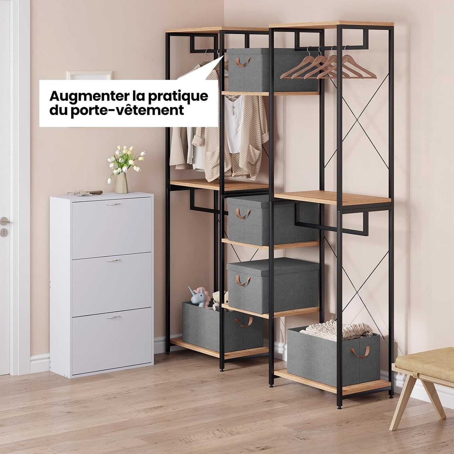 WOLTU Opbergdozen 5-delige Set - Grijs - 43x26x33cm
