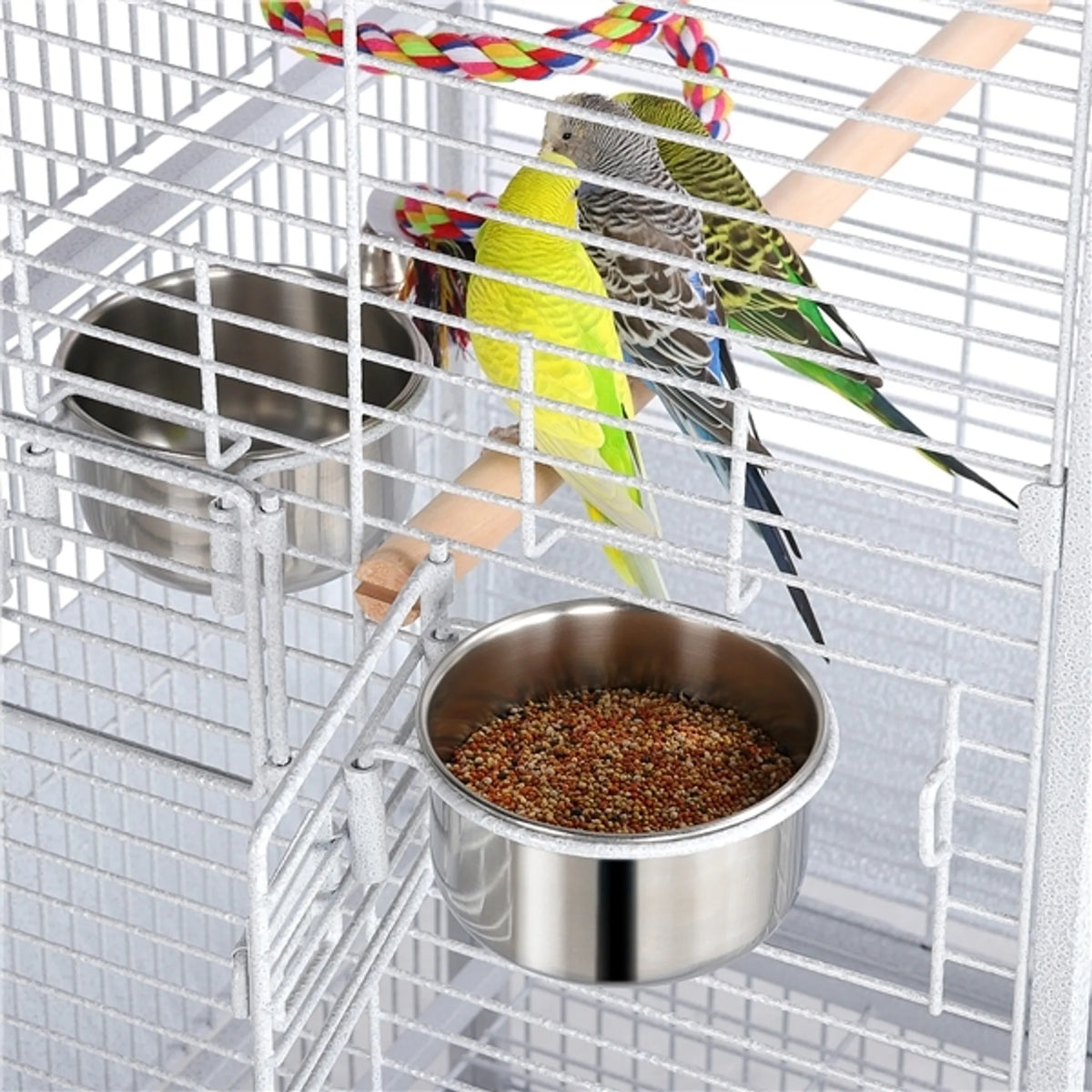 Yaheetech Papegaaienkooi Met Speelplateau – Voorzien Van Zaadvanger En Uitschuifbare Mestlades En Voerluikjes – Voor Valkparkieten En Papegaaien – Wit Poedergecoat IJzer – 65,5 x 65,5 x 156 cm