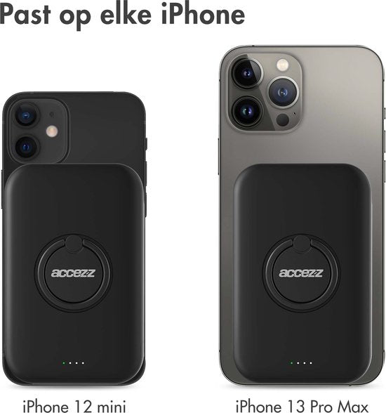 Accezz Powerbank Geschikt voor Magsafe 5000 mAh - Batterij LED-display - USB C - 18 Watt - Draadloze Powerbank Geschikt voor iPhone 12/13/14/15 - Zwart