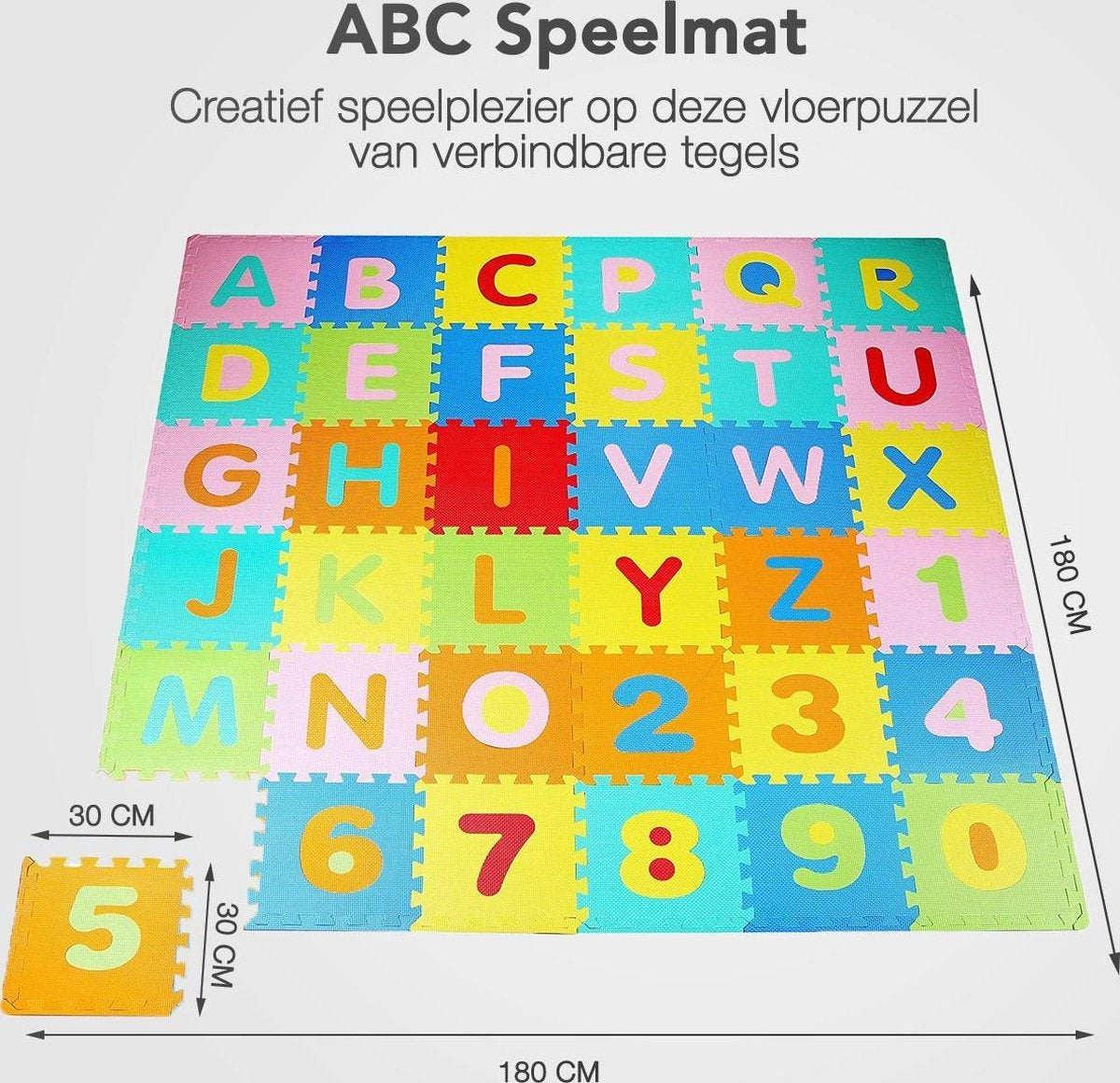 LifeGoods Speelmat XL - Multicolor - 36-delig Puzzel - Incl Cijfers en Letters - 180x180 cm