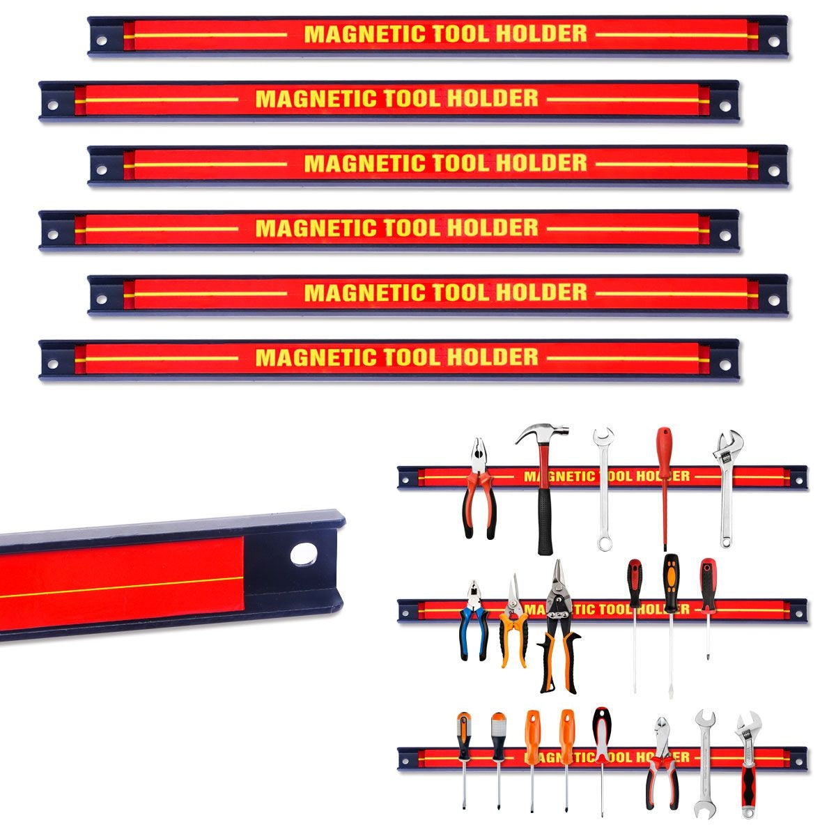 Coast Magnetische Wand Gereedschapshouder - 6 stuks - 46 cm Rood en Zwart