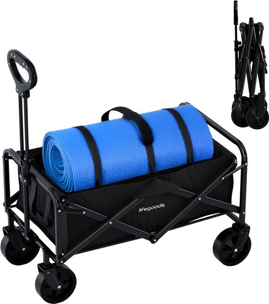 LifeGoods Bolderkar – Inklapbaar  – 80 liter – max. 80 kg – 75 x 49 x 70 cm – Zwart