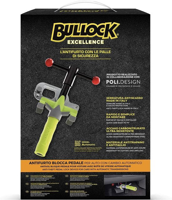 Bullock Excellence Pedaalslot - Automatische Transmissie - Antiboor en snij bestendig - Twee genummerde sleutels - Opvallende gele kleur