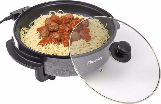 Bestron Elektrische hapjespan - AHP1200TGKL - Ø30 cm - 1500W - Maximaal temperatuur 240°C - Zwart