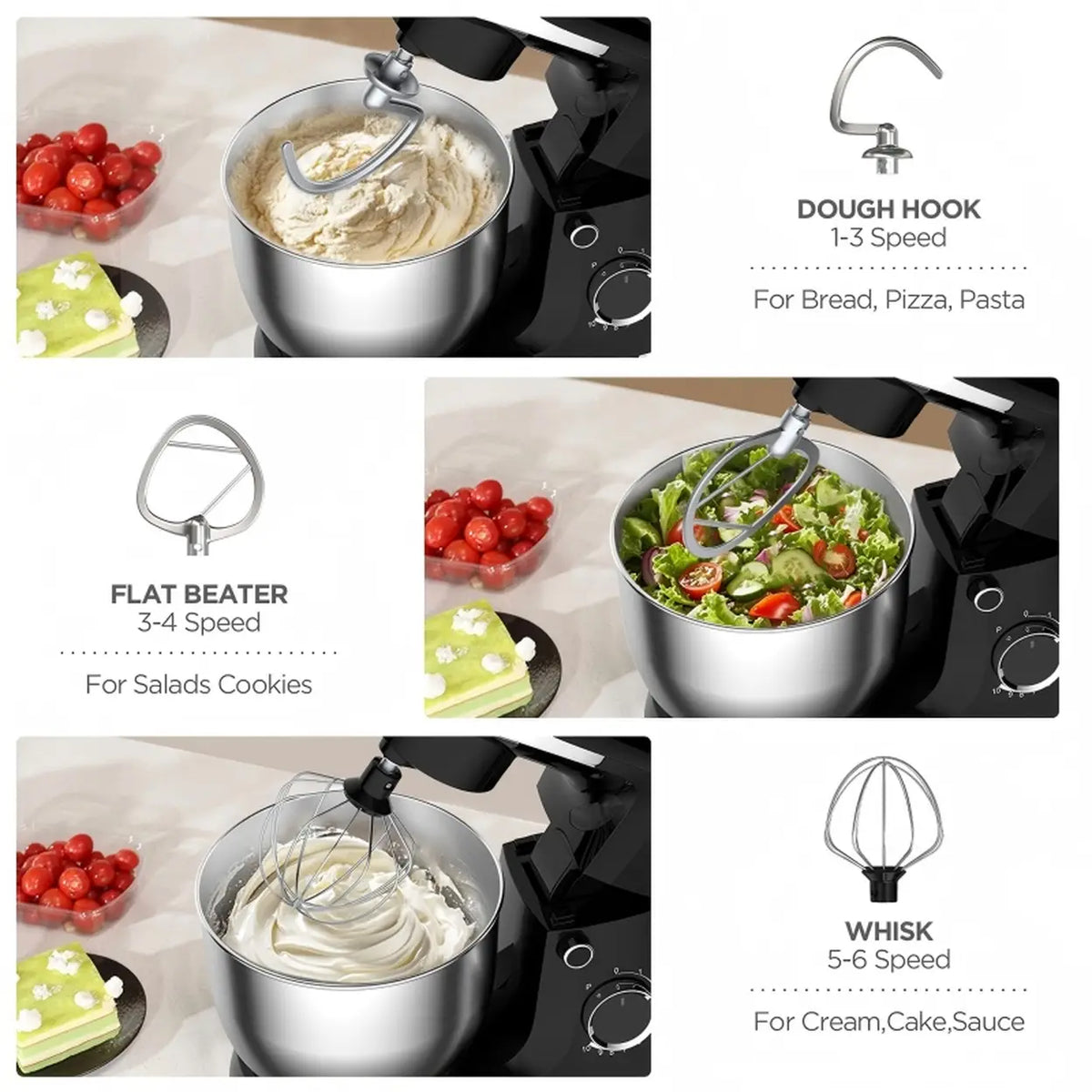 Aucma Standmixer 5L - 35.4 × 22.5 × 29.6 cm - Zwart - 10 Snelheden - 400W Koperen Motor
