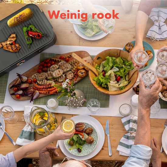 KitchenBrothers Elektrische BBQ - Staand en Tafelmodel Barbecue - Tafelbarbecue - Anti-aanbaklaag - 24x50cm Grilloppervlak - 2200W - Zwart