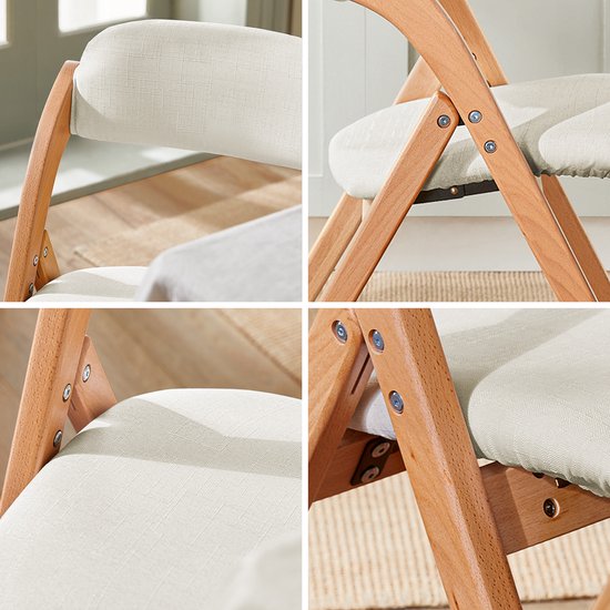 SoBuy Set van 2 Klapstoel, Bureaustoel met Gestoffeerd Zitkussen, Eetkamerstoel, Natuur/Wit, 47.5x77x59 cm, FST92-Wx2 - voor eetkamer, balkon of kantoor