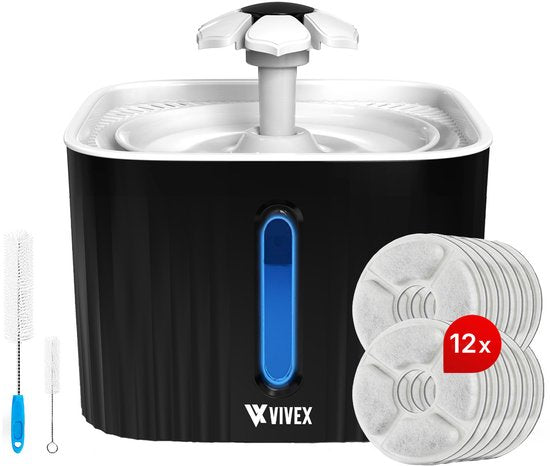 Vivex® Drinkfontein - Waterfontein voor Katten en Honden - Incl. 12 Filters en reinigingstool - Muisstil - Extra Filters