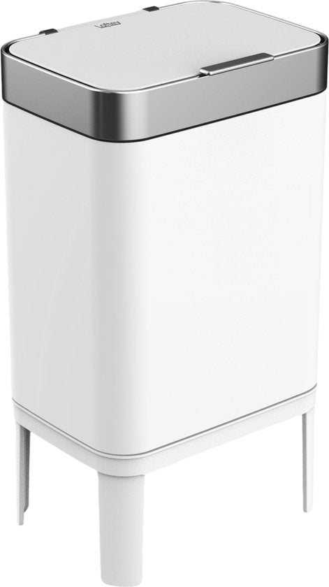 Loftey Prullenbak 60 Liter – Push/touch Afvalbak - Duo Afvalemmer met binnenbak - Vuilbak 2 Vakken - Afvalscheiding 2x30L - Keuken - Wit/RVS