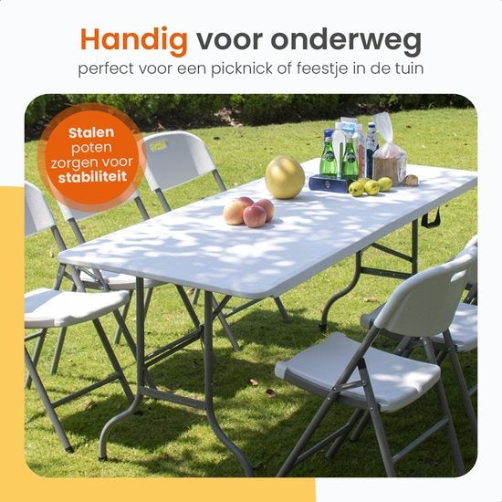 Goliving Klaptafel – Inklapbaar & Weerbestendig – max. 110 kg – 180 x 70 x 74 cm – Wit