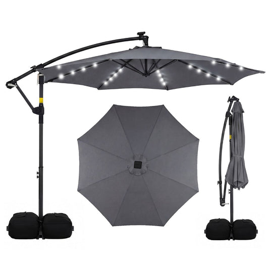 Coast tuinparasol op zonne-energie - LED-verlichting - 360° draaibaar - grijs