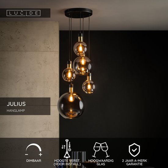 Lucide JULIUS - Hanglamp - 5xE27 - Fumé