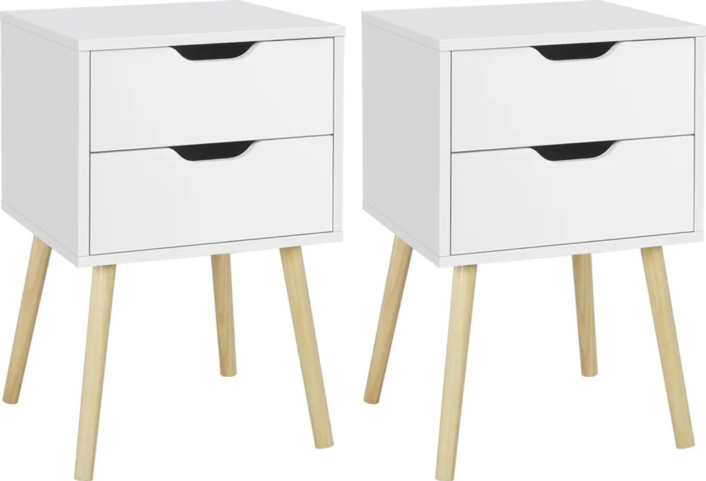 Yaheetech Set van 2 Nachtkastjes 40 x 40 x 61 cm - Wit - Houten Bijzettafels met 2 Laden