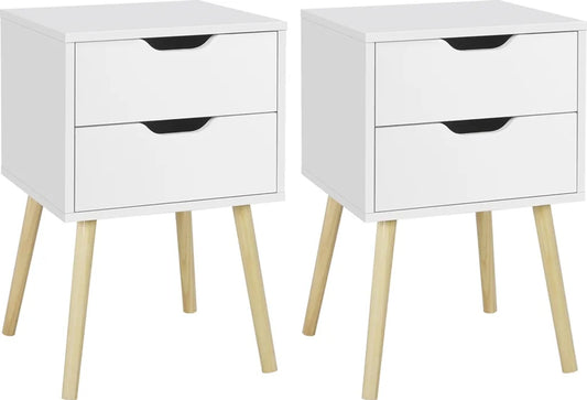 Yaheetech Set van 2 Nachtkastjes 40 x 40 x 61 cm - Wit - Houten Bijzettafels met 2 Laden