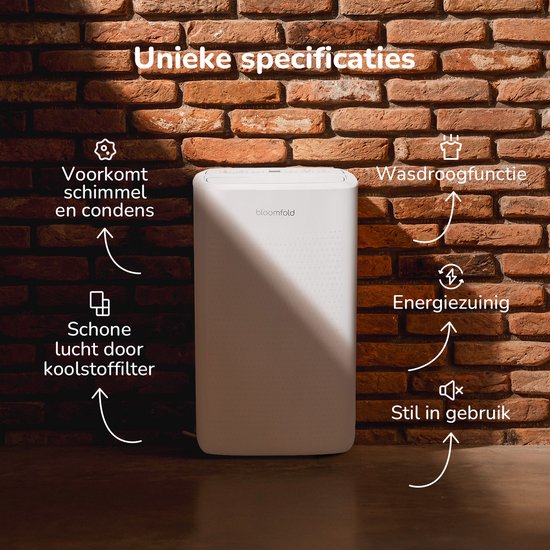 Bloomfold – Luchtontvochtiger En Luchtreiniger – 12 l Capaciteit & Met HEPA-Filter – Met Timer En Led-Display – Voor Een Gezond Binnenklimaat – Wit Kunststof