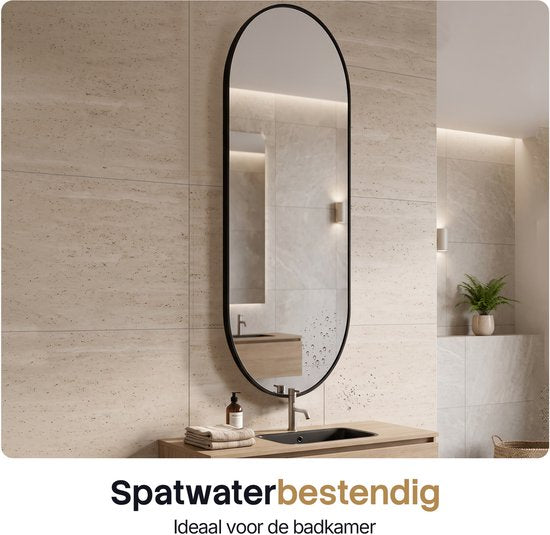 Infinity Goods Wandspiegel Ovaal - 160x50 cm - Design Spiegel - Wandmontage Spiegel - Metalen Rand - Modern - Kleedkamer Spiegel - Zwart