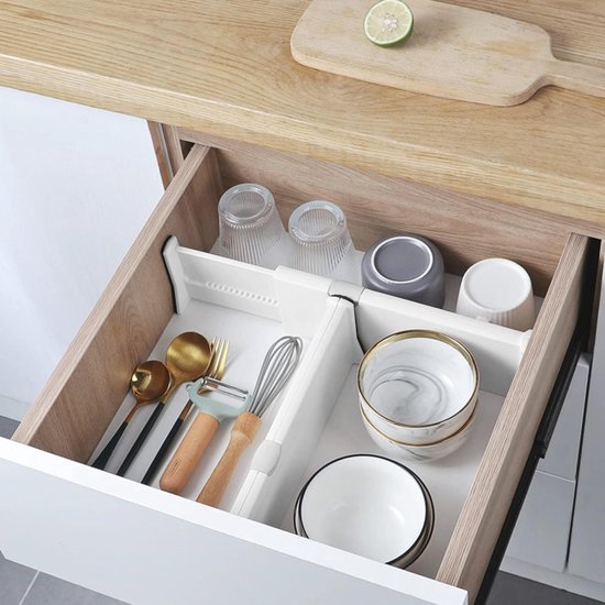 Posity Ladeverdeler - Verstelbaar & Uitschuifbaar - 4 Stuks - Lade Organizer - 38-54 cm - Voor Keuken, Slaapkamer & Kleding - Kunststof - Wit
