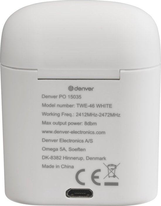 Denver TWE-46 - Earbuds - Wireless - Draadloos Oordopjes - Bluetooth - met oplaad case - handsfree - sporten - headset - In-ear - Bluetooth 5.0 - Wit