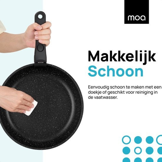 MOA Pannenset - 5 delig - Alle warmtebronnen - PFAS vrij - Anti aanbaklaag - Pannenset Inductie - Aluminium - Afneembare hendel - Zwart - PS501B