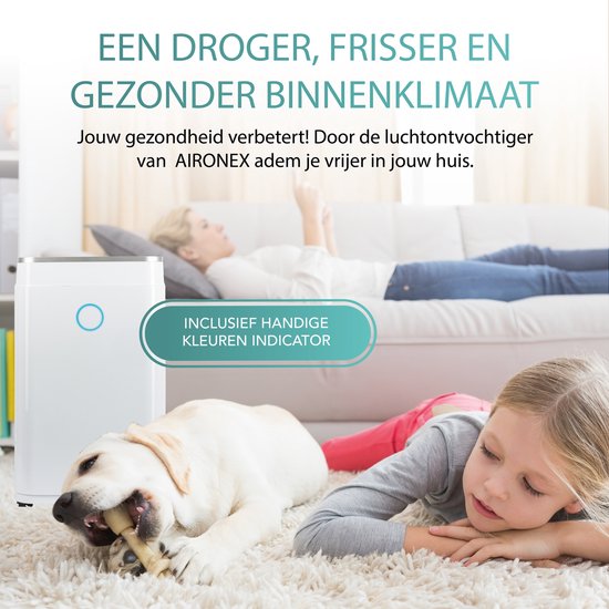 Aironex – Luchtontvochtiger En Luchtreiniger – 20 l Capaciteit & Met Wasdroogfunctie – Extreem Stil Met Led-Display – Voor Woonkamer En Slaapkamer – Wit Kunststof