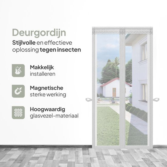 O'DADDY Deurgordijn Deluxe FIBER - Magnetisch Vliegengordijn - Voor Nieuwbouw en Standaard Deuren - Eenvoudige Installatie - Witte Hor - 85x205 cm