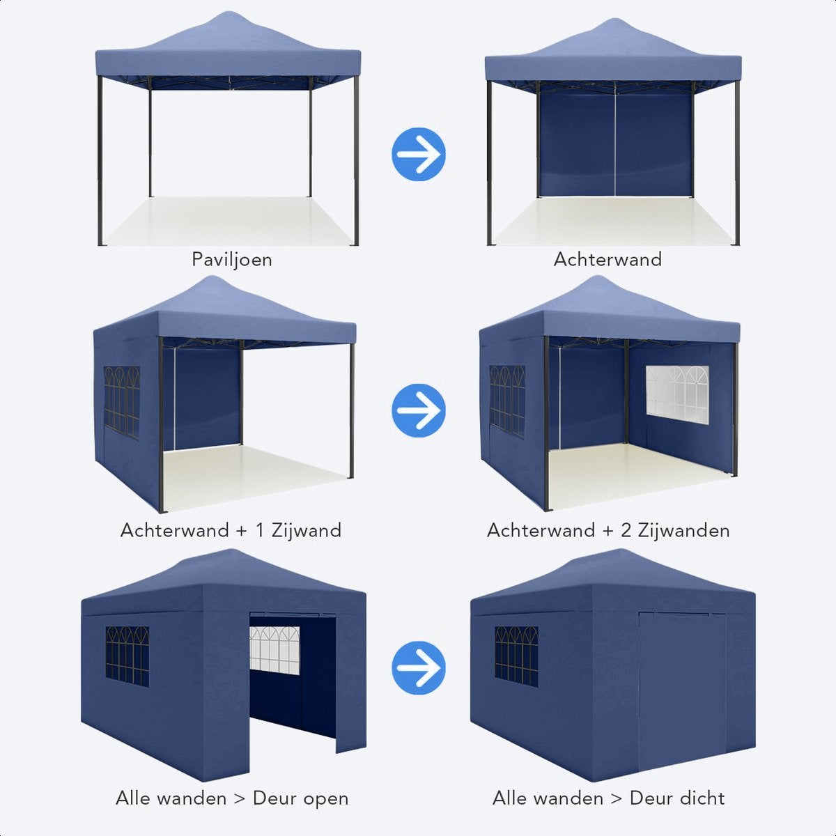 LifeGoods Partytent - Paviljoen - EasyUp - Opvouwbaar - Waterdicht - Met Draagtas met wieltjes - 440 x 297 cm - Donkerblauw