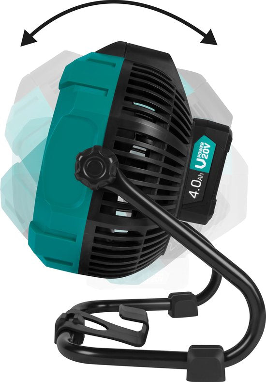 VONROC Ventilator 20V - voor draadloos en bedraad gebruik - Incl. netstroom adapter - Incl. 20V – 4.0Ah accu en snellader