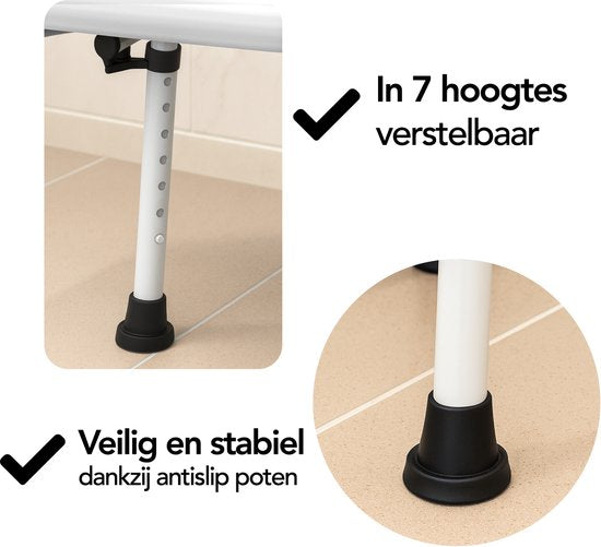 Brixy Douchestoel Met Afneembare Rugleuning En Armleuning - Anti Slip - Verstelbare Hoogte - Max. 150 kg - Douchekruk - Badkamerstoel