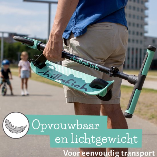 Chillafish Kinderstep jongen en meisje vanaf 5 jaar met voetrem - Blauw Groen - Step met verstelbaar stuur - Opvouwbaar en lichtgewicht met ABEC-5 wielen - Model Flexxi